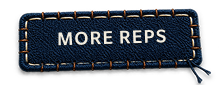 Stitched navy fabric label reading “More Reps”.