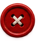 Red stitched button with beige thread in the center.